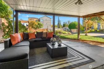 Out the lower level room; this back yard patio is spacious and private