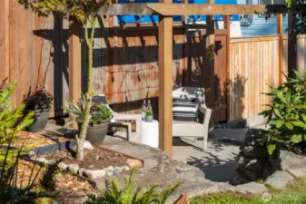 Small hang out area amongst the garden beds