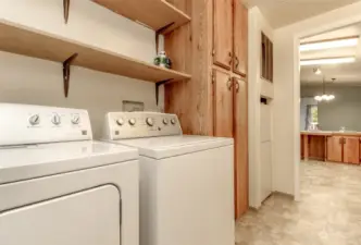 Washer and Dryer stay, extra cabinets for storage.