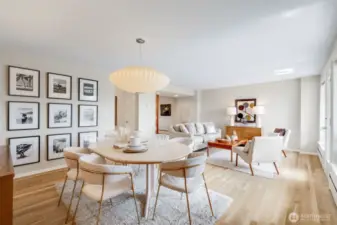 Open flow dining, living, kitchen