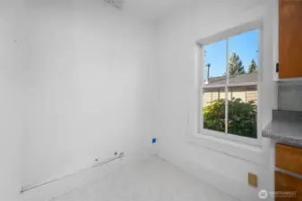 Eat in kitchen has room for a dining table or dining nook.