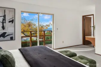 Sunset lake views, a built-in vanity, & en-suite bath, too!