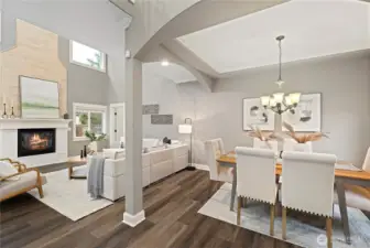 Comfortable dining room opens to the great room with 2-story ceiling fills the room with gorgeous natural light.