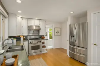 Stainless steel appliances and Wolf range