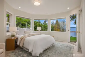 Primary bedroom with water vies