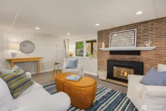 Day-light lower level flex space with fireplace