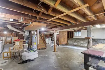 Unfinished basement with good ceiling height.