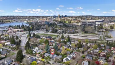 Looking Northwest is Portage Bay and I-5 where 520 connects to the city of Seattle.