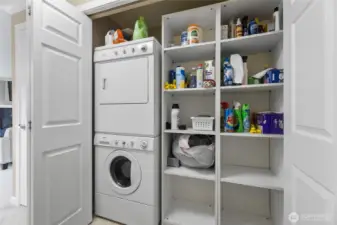 Washer and Dryer stay, closet shelving also stays