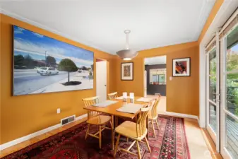 Dining room and adjacent French doors