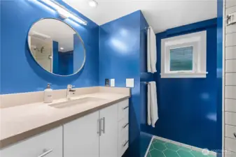 New bath on lower level also with heated floors