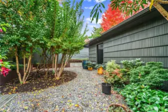 Yard features automated lighting and watering