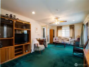 Step out to the back yard from the family room.