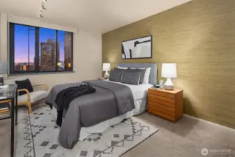 Primary bedroom with Elliott Bay views from the bed.