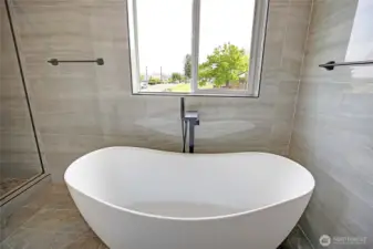 Soaking Tub warms w/ Radiant Tile Below~