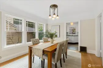 Formal dining room with original light fixutre