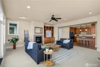 Fireside family room and second kitchen in the lower level