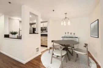 Virtually staged photograph of the dining room.