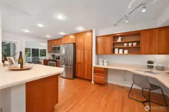 Large kitchen has lots of counter space.