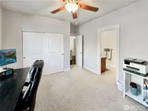 Ample 2nd bedroom with direct access to hall bath.  All bedrooms have ceiling fans.