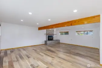 Recreation room with fireplace