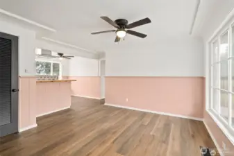 Brights spaces with large windows and easy care wood floors