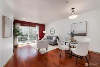Glass sliding doors from the living area to the balcony.