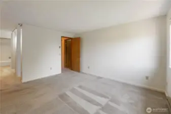 Primary bedroom has large closet and attached full bathroom