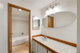 Primary full bath, lots of counter space!