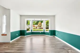 Living room with large bay window