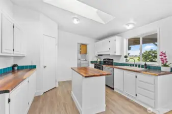 Wonderful new hardwood countertops in kitchen and baths