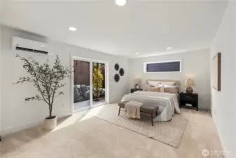 Lower-Level Bonus / Bedroom: This spacious lower-level flex room offers versatility as a guest suite, recreation area, or home office. Large windows and sliding glass doors provide abundant natural light and direct access to the private patio.  These photos are of the actual, staged home being sold at Foxmoore. However, all photos, renderings, site maps, and floorplans are for visualization purposes only. Plans, colors, building orientation, finishes, home outlook, and other details can and WILL vary.