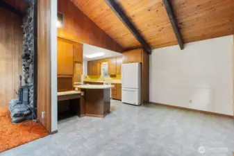 View of dining area to kitchen.