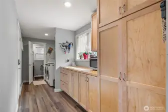 Butlers pantry with maple cabinets to match the kitchen.