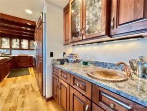 wet bar with copper sink.