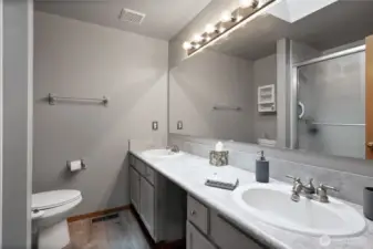 Primary bath with 2 sinks recently remodeled.