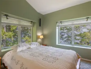 Spacious master bedroom overlooking the Hood Canal.