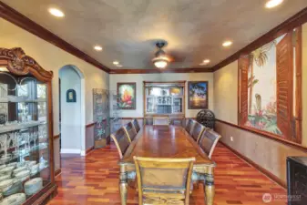 Formal dining room with custom mural