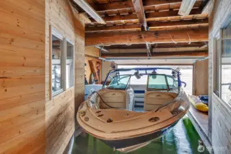 Boat lift inside boat house