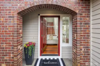 West facing red front door, signifying prosperity, protection and good fortune