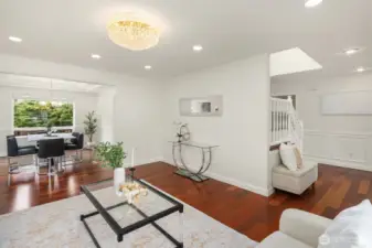 The circular floorplan allows for a natural flow throughout the home, seamlessly connecting kitchen to the everyday living spaces, as well as entertaining areas