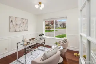 The main floor den is perfectly located away from the bustle of living spaces making for a great work from home office. And it's nice and light, overlooking the cul-de-sac