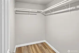 Large walk in closet for the lower primary bedroom.