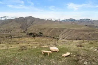 Enjoy the valley and mountain views from this seating area.