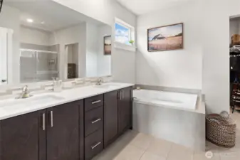 Double sinks in the primary bathroom.