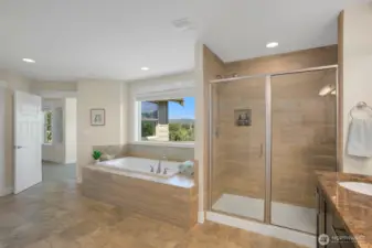 primary bathroom with tub and shower
