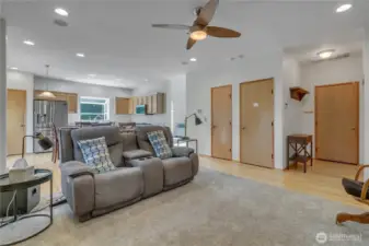Family room looking back at kitchen