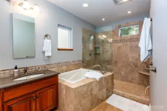 Well-appointed primary bathroom.