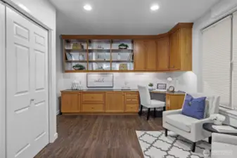 Organized and stylish—office space with custom built-in cabinetry for all your needs