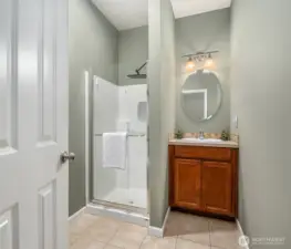 Main floor 3/4 bathroom adjacent to the office/bedroom.